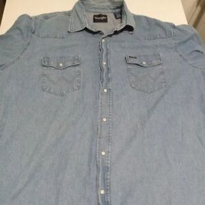 Mens Wrangler 2X Tall Denim Pearl Snap Western Cowboy Vintage Rodeo Brushpopper